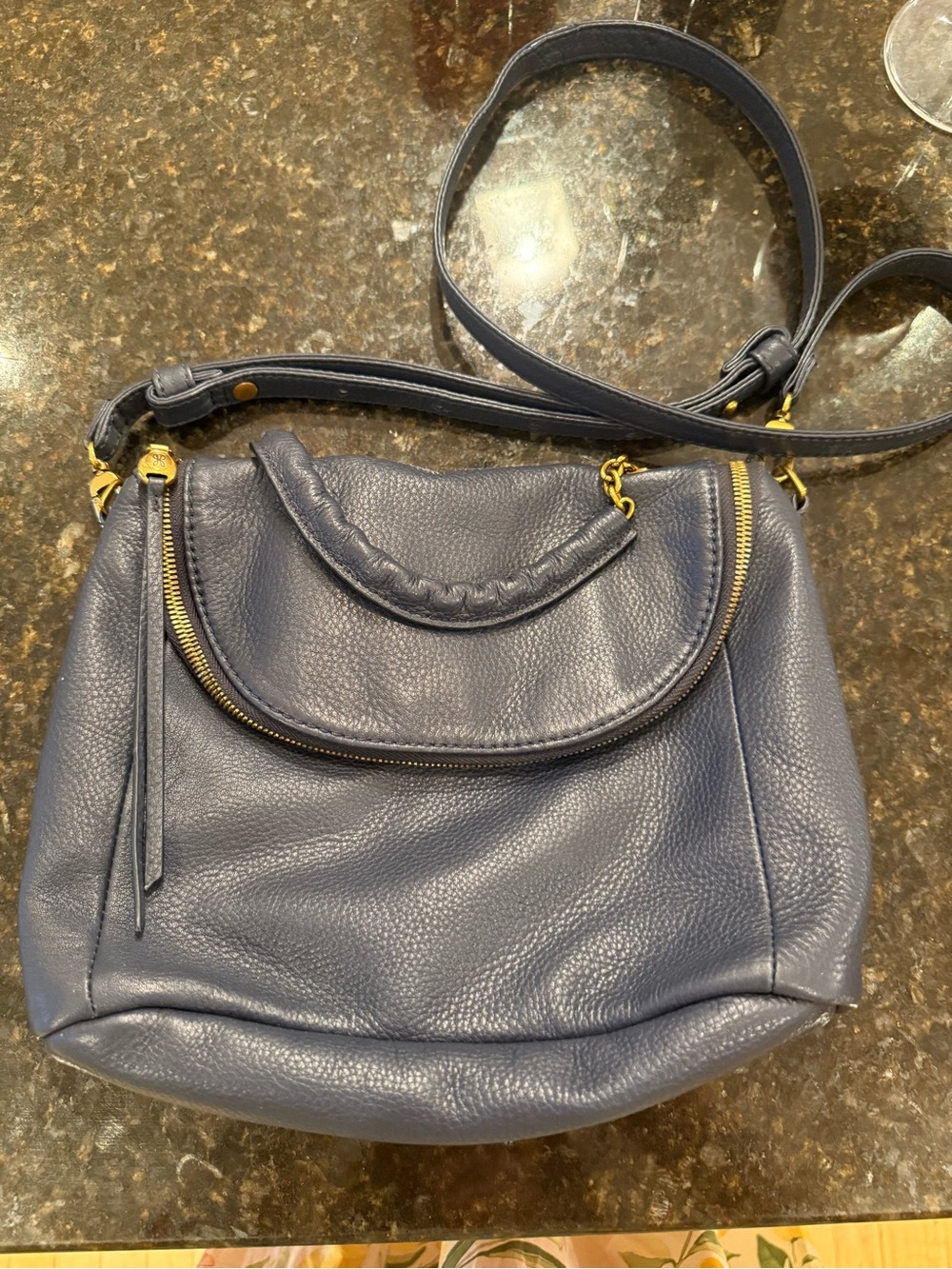 HOBO Navy Pebbled Leather Crossbody Bag with Gold Hardware